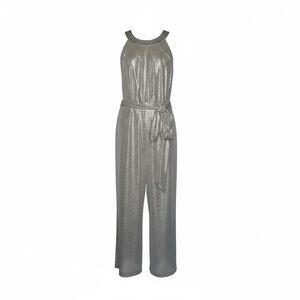 Tahari Metallic Silver Jumpsuit  Disco Glam Y2K Party Statement One Piece Sz14